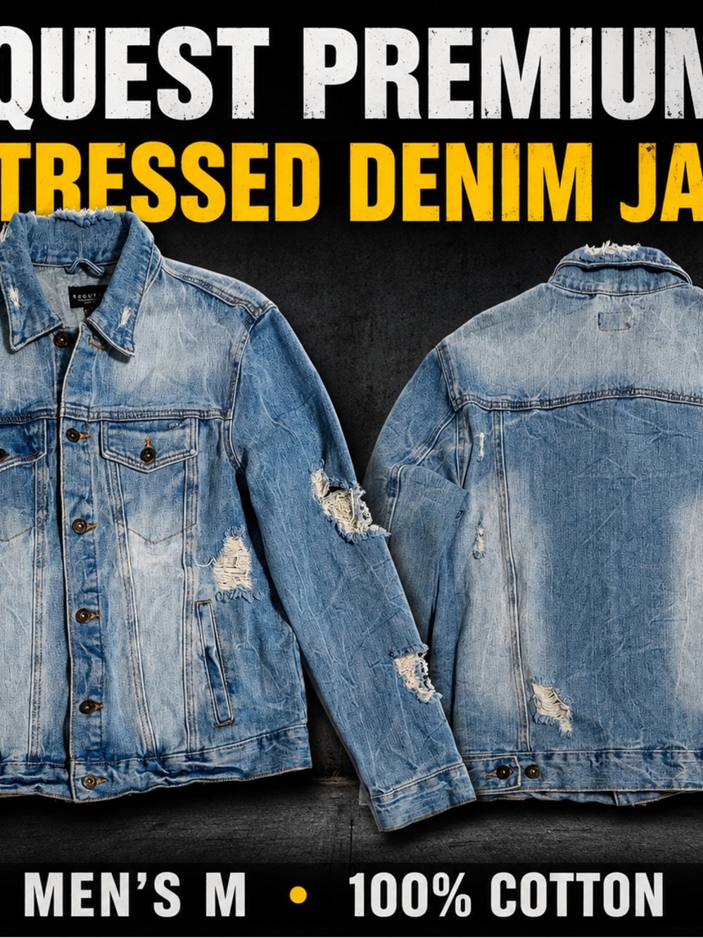Que Light Blue Distressed Denim Jacket for Men